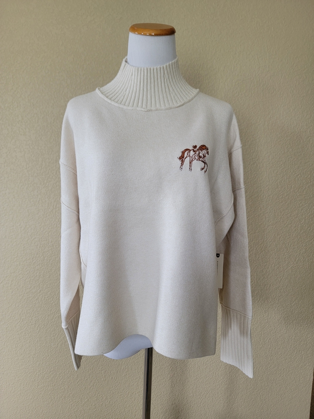 Anthropologie Maeve Cream Turtleneck Sweater with Horse Embroidery, Size S